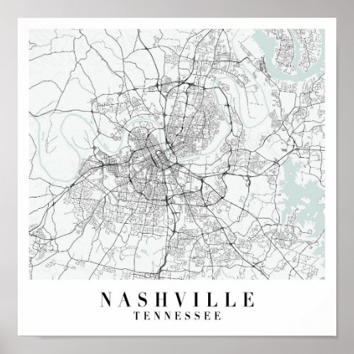 Nashville Tennessee Blue Water Street Map Poster