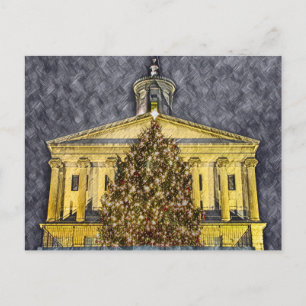 Nashville Tennessee Capitol Christmas Tree night Postcard