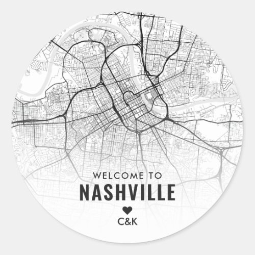 Nashville Tennessee City Map  Wedding Welcome Classic Round Sticker