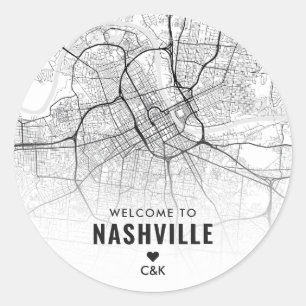 Nashville, Tennessee City Map   Wedding Welcome Classic Round Sticker