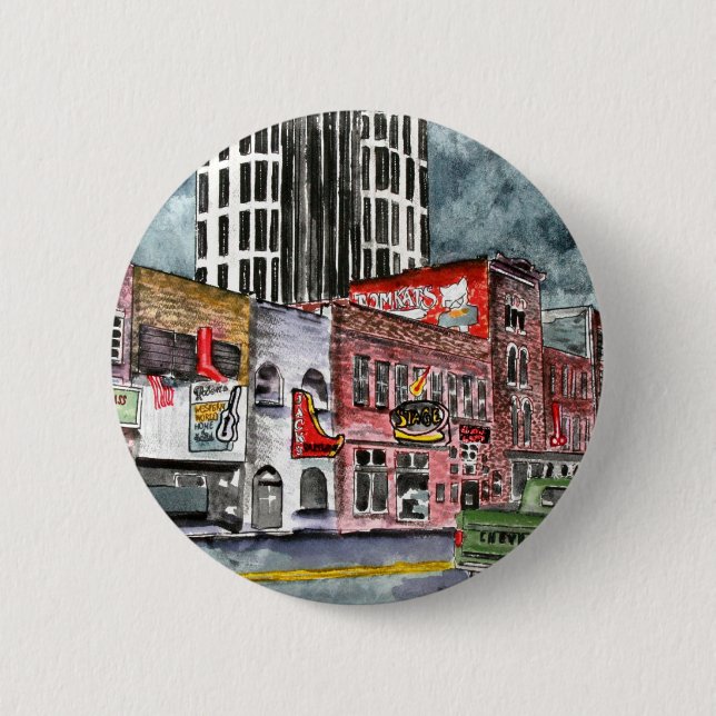 nashville tennessee country music capital art pinback button (Front)