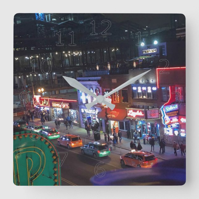 Nashville Tennessee Downtown Honky Tonks Square Wall Clock (Front)