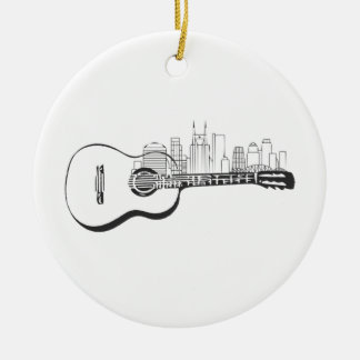 Nashville Tennessee Guitar Skyline Design Ceramic Ornament