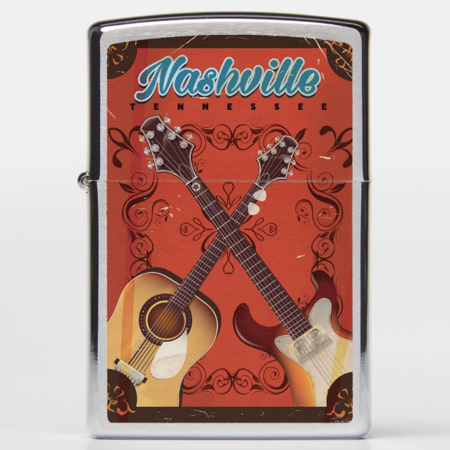 Nashville, Tennessee Guitar vintage travel poster Zippo Lighter (Front)