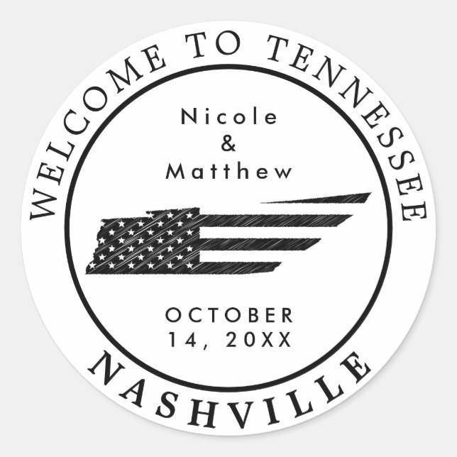 Nashville Tennessee Map Minimalist Wedding Welcome Classic Round Sticker (Front)