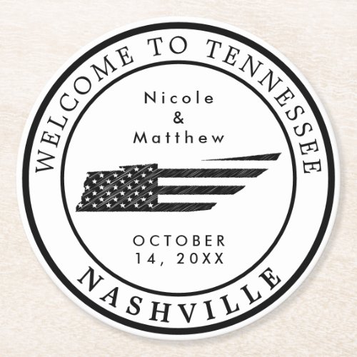 Nashville Tennessee Map Minimalist Wedding Welcome Round Paper Coaster