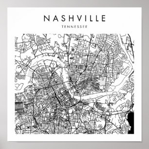 Nashville Tennessee Minimal Modern Street Map Poster