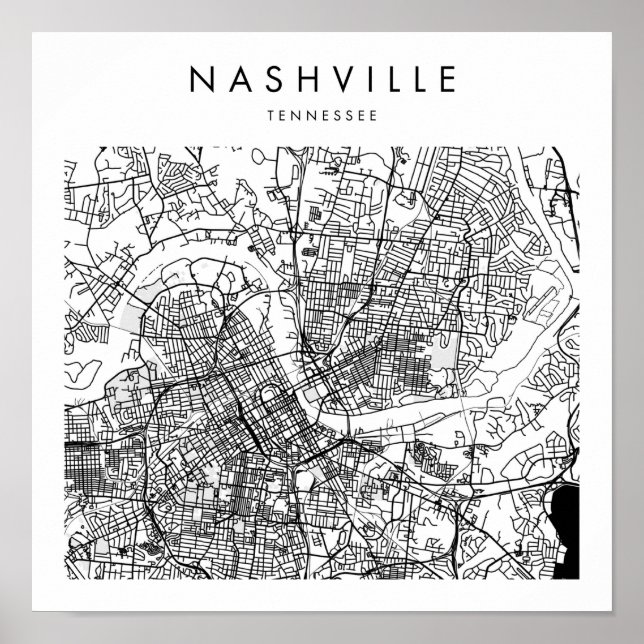 Nashville Tennessee Minimal Modern Street Map Poster (Front)