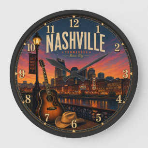 Nashville Tennessee Music City Broadway Sunset  Large Clock