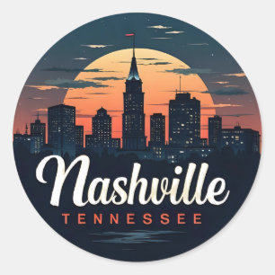 Nashville Tennessee retro Skyline Classic Round Sticker