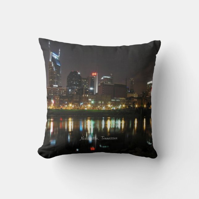 Nashville, Tennessee Skyline at Night Throw Pillow (Front)