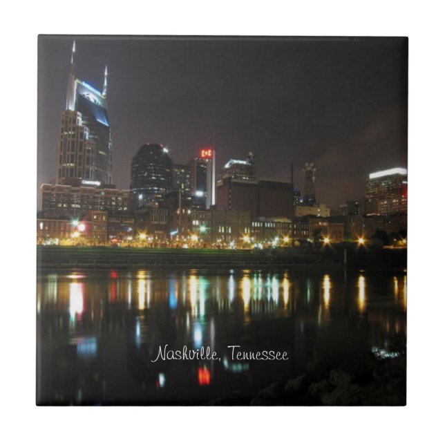 Nashville, Tennessee Skyline at Night Tile (Front)