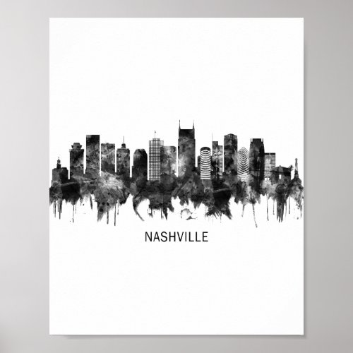 Nashville Tennessee Skyline BW Poster