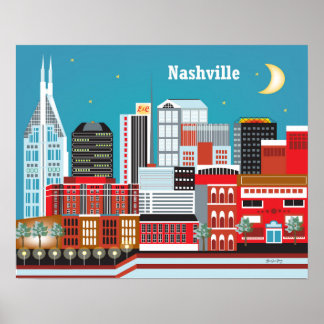 Nashville, Tennessee - Skyline Illustration Poster