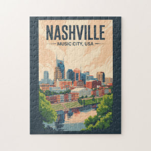 Nashville Tennessee Skyline Travel Art Vintage Jigsaw Puzzle