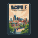 Nashville Tennessee Skyline Travel Art Vintage Magnet<br><div class="desc">Nashville retro vector travel design. From the Grand Ole Opry to street art murals,  it’s a must-visit destination for music lovers and urban explorers alike.</div>