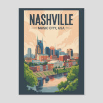 Nashville Tennessee Skyline Travel Art Vintage Postcard