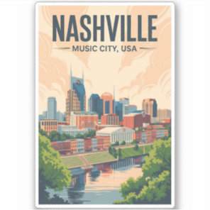 Nashville Tennessee Skyline Travel Art Vintage Sticker