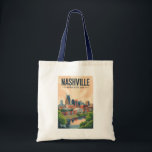 Nashville Tennessee Skyline Travel Art Vintage Tote Bag<br><div class="desc">Nashville retro vector travel design. From the Grand Ole Opry to street art murals,  it’s a must-visit destination for music lovers and urban explorers alike.</div>