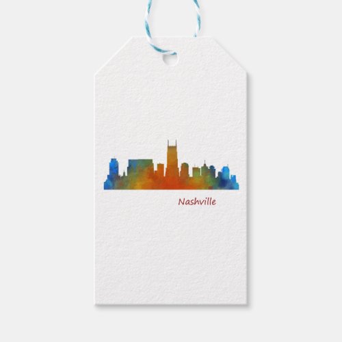 Nashville Tennessee Skyline watercolor art v1 Gift Tags