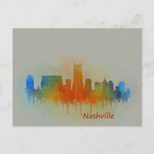 Nashville Tennessee Skyline watercolor art v3 Postcard
