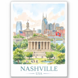 Nashville Tennessee Travel Watercolor Cityscape Sticker