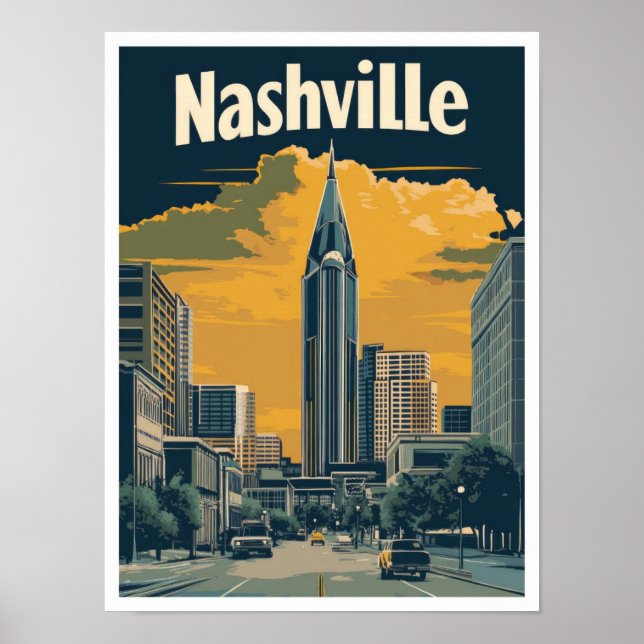 Nashville Tennessee US Vintage Travel Illustration Poster (Front)