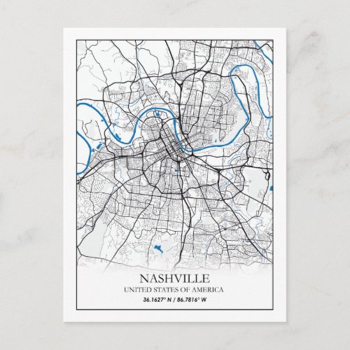 Nashville Tennessee USA Travel City Map Postcard