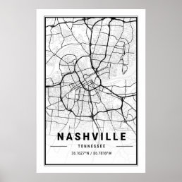 Nashville Tennessee USA Travel City Map Poster