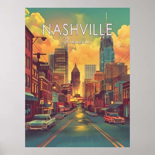 Nashville Tennessee Vintage Travel  Poster