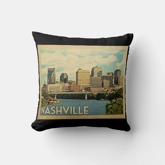 Nashville Tennessee Vintage Travel Throw Pillow (Front)