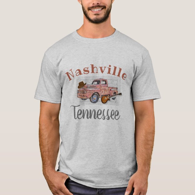 "Nashville Tennessee" Vintage Truck and Guitar T-Shirt (Front)