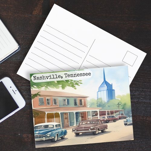 Nashville Tennessee Vintage Watercolor Travel Postcard
