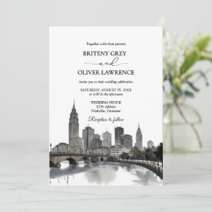 Nashville Tennessee Watercolor Skyline Wedding Invitation