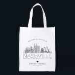 Nashville, Tennessee Wedding | Stylized Skyline Grocery Bag<br><div class="desc">A unique wedding bag for a wedding taking place in the beautiful city of Nashville,  Tennessee.  This bag features a stylized illustration of the city's unique skyline with its name underneath.  This is followed by your wedding day information in a matching open lined style.</div>