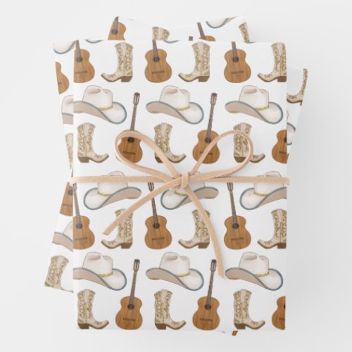 Nashville TN Country Music Guitar Cowgirl Cowboy Wrapping Paper Sheets