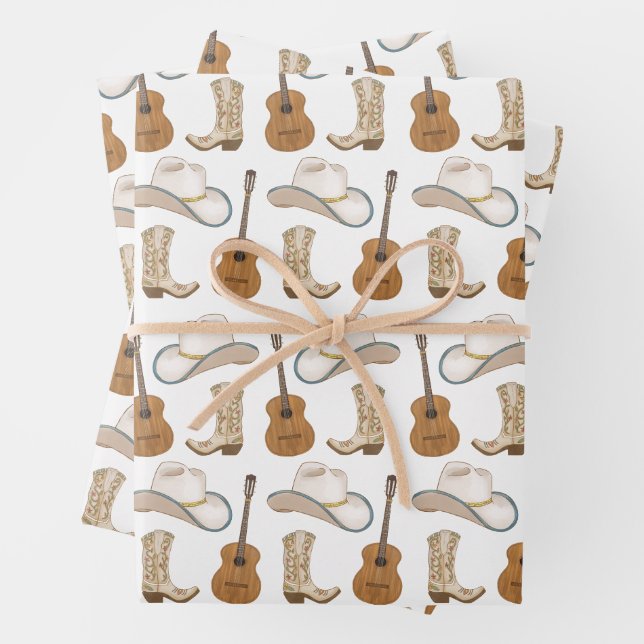 Nashville TN Country Music Guitar Cowgirl Cowboy Wrapping Paper Sheets (In situ)