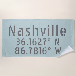 Nashville TN Latitude Longitude Beach Towel