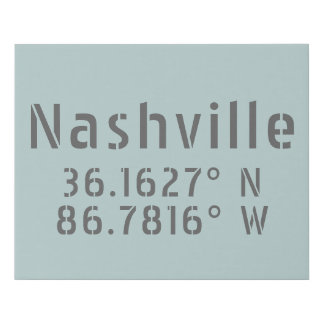 Nashville TN Latitude Longitude Faux Canvas Print