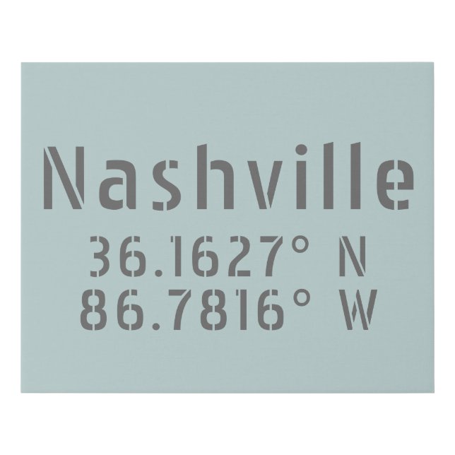 Nashville TN Latitude Longitude Faux Canvas Print (Front)
