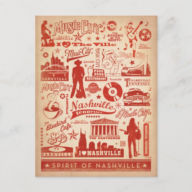 Nashville, TN - Pattern Print Postcard (Front)