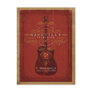 Nashville, TN - Red Guitar Postcard