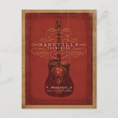 Nashville TN _ Red Guitar Postcard
