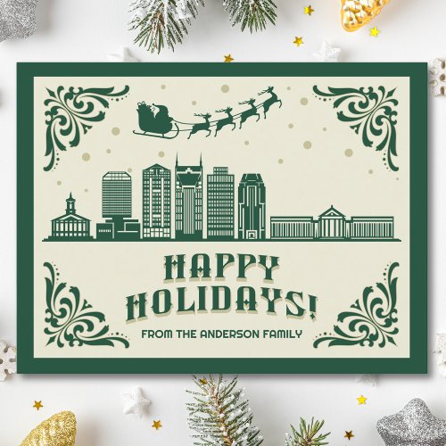 Nashville TN Skyline Happy Holidays Postcard