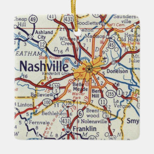 Nashville TN Vintage Map Ceramic Ornament