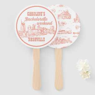 Nashville Toile Bachelorette Coral Pink on White Hand Fan