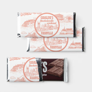 Nashville Toile Bachelorette Coral Pink on White Hershey Bar Favors