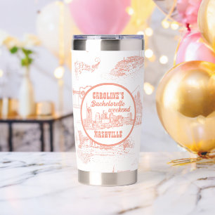 Nashville Toile Bachelorette Coral Pink on White Insulated Tumbler