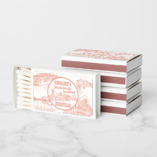 Nashville Toile Bachelorette Coral Pink on White Matchboxes