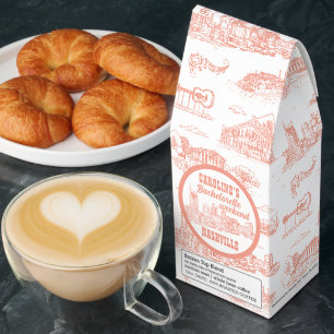 Nashville Toile Bachelorette Coral Pink on White Roasted Coffee